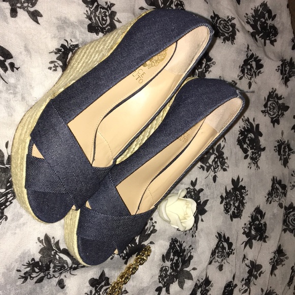 Denim wedges 4 1/2 inches tall - Picture 1 of 3